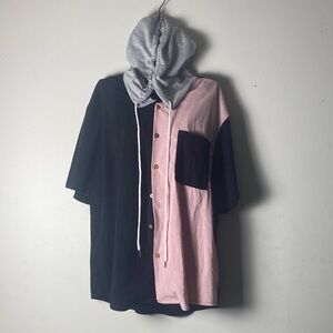 Men's Black and Pink Casual Button Down Shirt